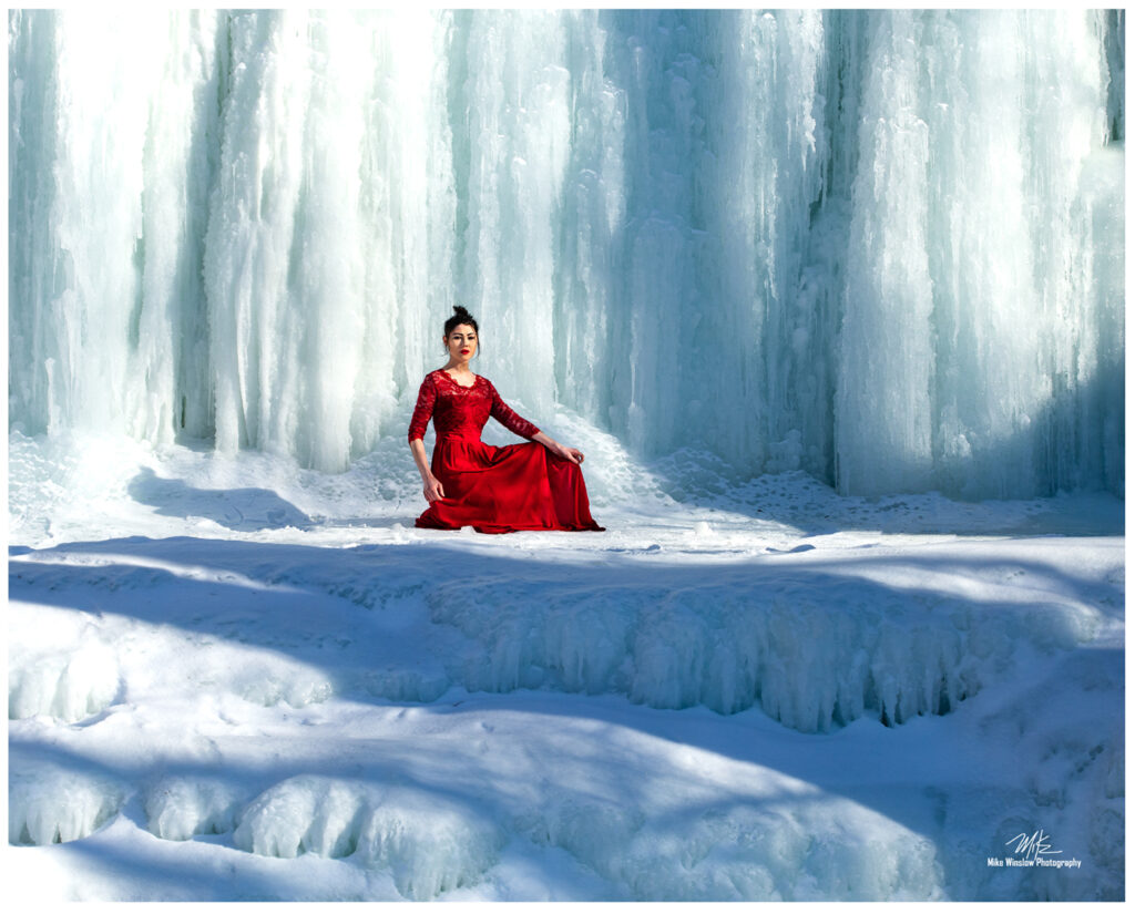 Ice and Woman in Red Dress