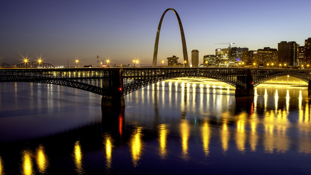 Eads Bridge and Arch at evening